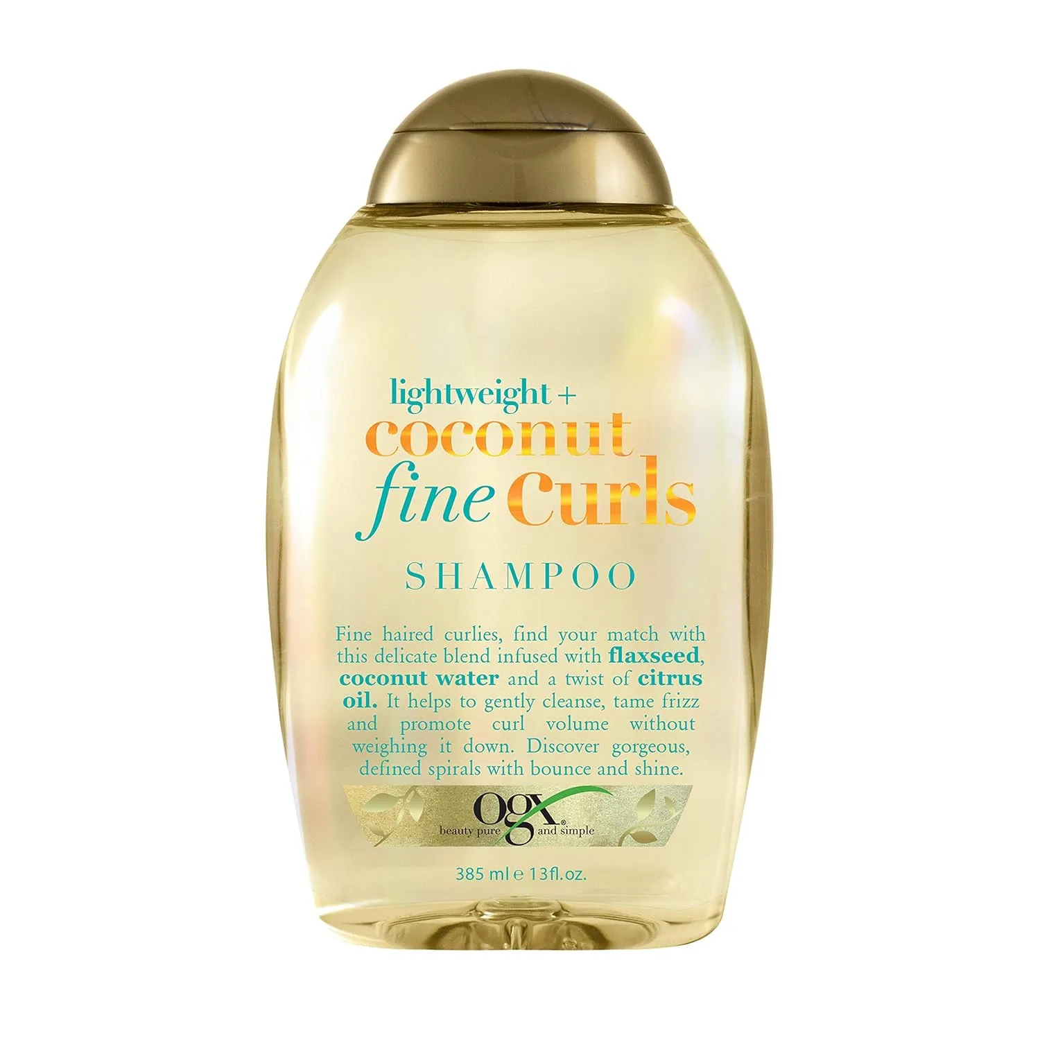 OGX Lightweight   Coconut Fine Curls Shampoo, Lightweight, For Curly Hair, Coconut Water, Flaxseed Oil, Citrus Oil, 13 Fl Oz