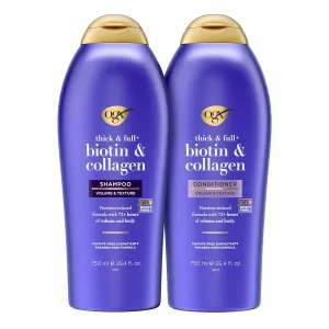 OGX Shampoo and Conditioner Set, Thick and Full   Biotin and Collagen, Purple, Helps Thicken and Texturize Hair, Ideal for Flat to Medium Volume Hair, 25.4 FL OZ, 2 Pack