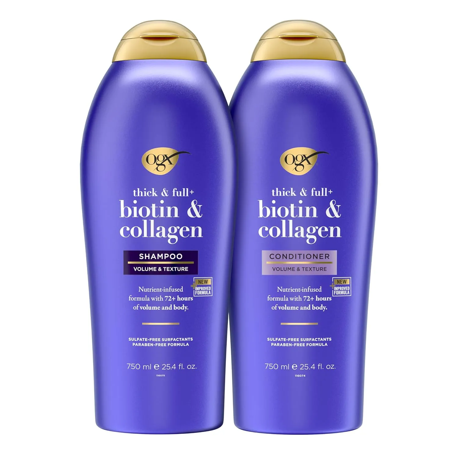 OGX Shampoo and Conditioner Set, Thick and Full   Biotin and Collagen, Purple, Helps Thicken and Texturize Hair, Ideal for Flat to Medium Volume Hair, 25.4 FL OZ, 2 Pack