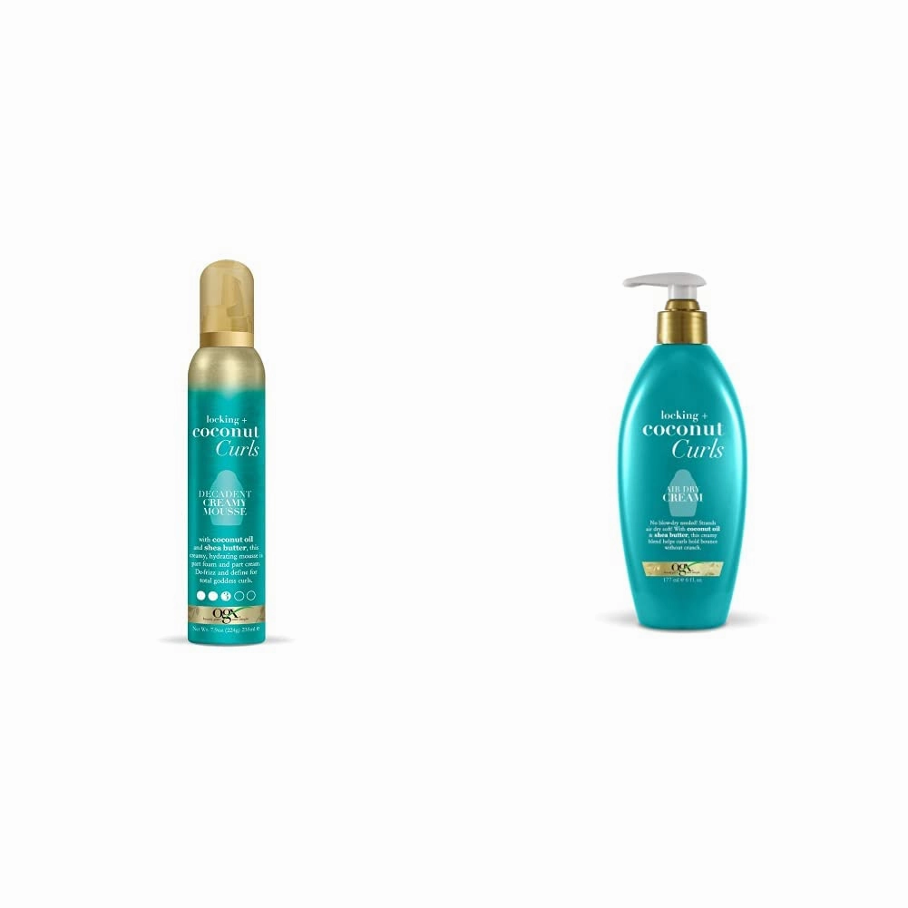 OGX Coconut Curls Decadent Creamy Mousse and Air Dry Cream, 7.9 Ounce and 6 Ounce, No Parabens