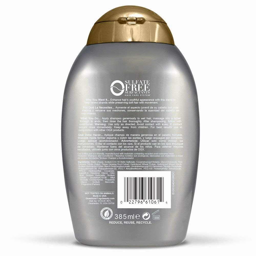 OGX Youth Enhancing   Sake Shampoo, 13 Ounce Bottle Sulfate-Free Surfactant Shampoo