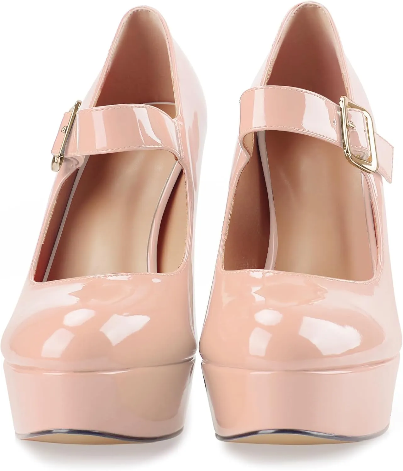 Oh Mispares Women's Chunky Heel Mary Jane Pumps Closed Toe Thick Sole Platform Adjustable Ankle Strap Block High Heeled Pumps Patent Dress Casual Wedding Heels 5 Inch