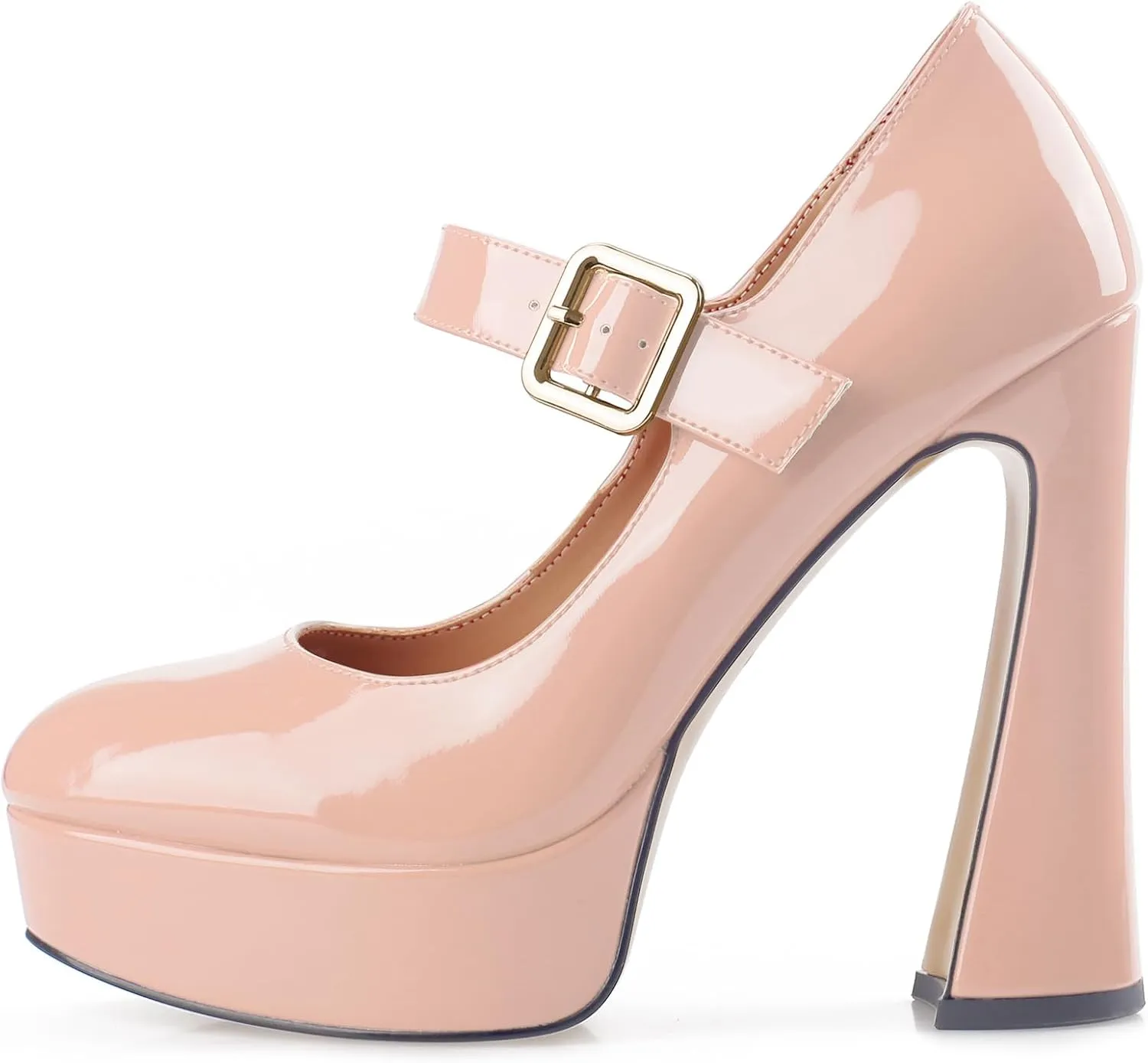 Oh Mispares Women's Chunky Heel Mary Jane Pumps Closed Toe Thick Sole Platform Adjustable Ankle Strap Block High Heeled Pumps Patent Dress Casual Wedding Heels 5 Inch