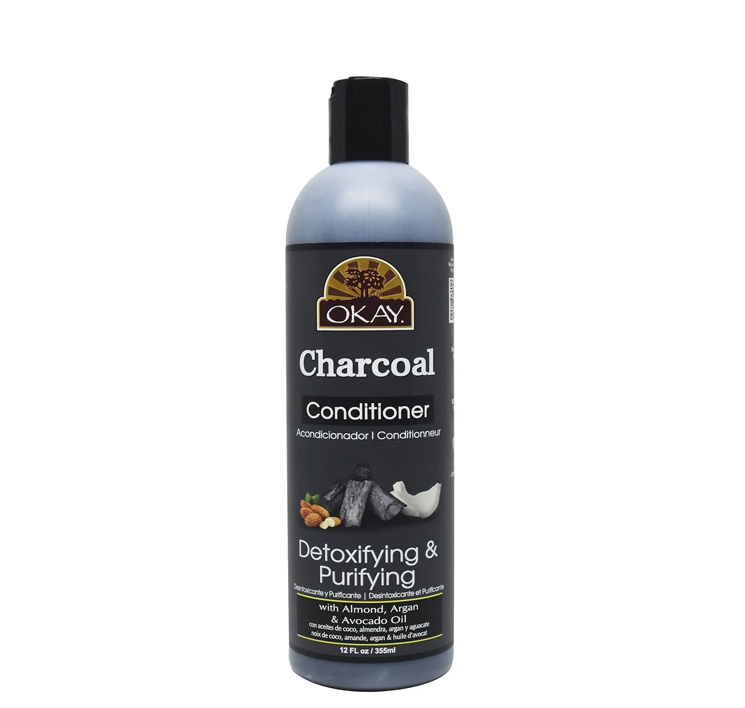 Okay Charcoal Conditioner For All Hair Types & Textures Detoxifying & Purifying With Almond, Argan & Avocado Oil Sulfate, Silicone & Paraben Free 12 Ounce , 12 Ounce