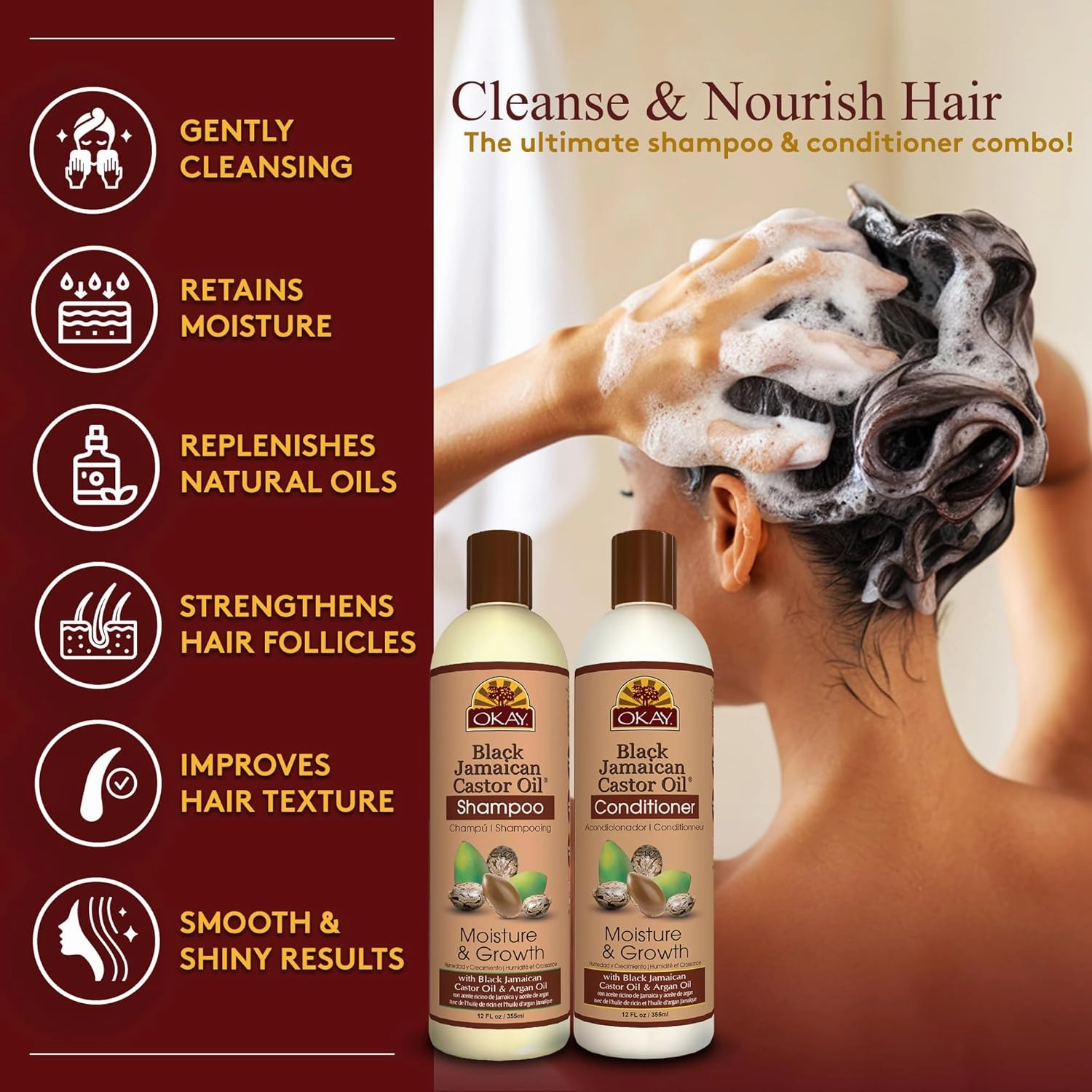 OKAY-Shampoo and Conditioner Black Jamaican Castor Oil Hair Care Set Moisture and Growth - Set Of 2