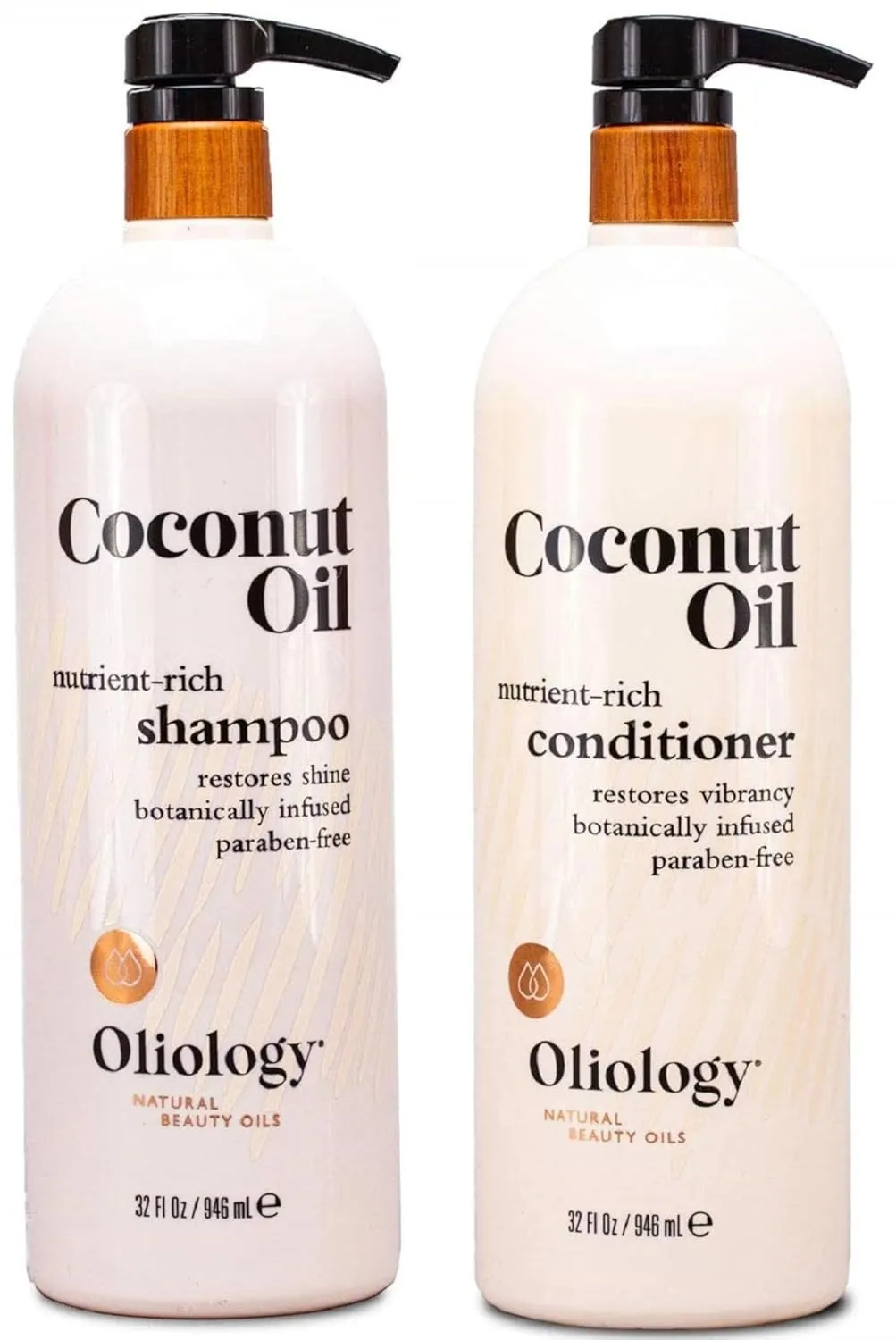 Oliology Nutrient Rich Coconut Oil Shampoo & Conditioner Combo Pack - Helps Restore Damaged Hair | Provides Intense Shine | Moisturizing | Made in USA, Cruelty Free & Paraben Free (32oz)
