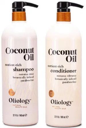 Oliology Nutrient Rich Coconut Oil Shampoo & Conditioner Combo Pack - Helps Restore Damaged Hair | Provides Intense Shine | Moisturizing | Made in USA, Cruelty Free & Paraben Free (32oz)