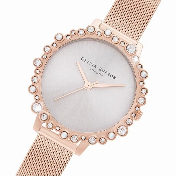 Olivia Burton Bubble Case Pale Rose Mesh Gold Steel Women's Watch - OB16US50
