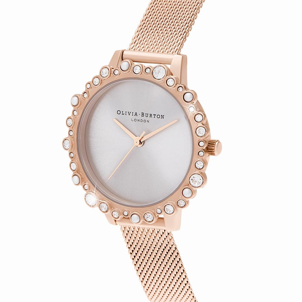 Olivia Burton Bubble Case Pale Rose Mesh Gold Steel Women's Watch - OB16US50