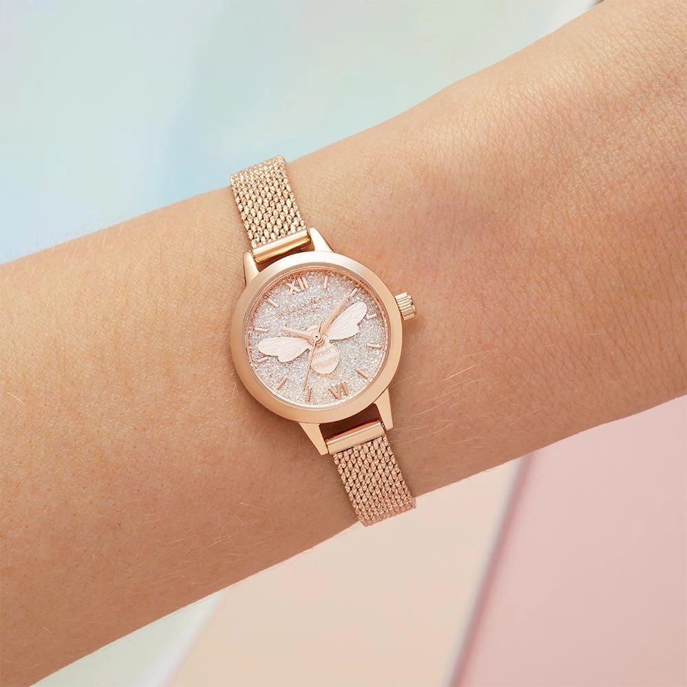 Olivia Burton Mini Dial Rose Gold Boucle Mesh Women's Watch - OB16FB15