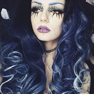 Ombre Blue Blonde Wig Lace Front 3 Tones Colorful Synthetic Lace Front Wigs for Women Natural Hairline Glueless Lace Wig Multicolor Long Wavy Frontal Wig Realistic Drag Cosplay Wigs 24 Inch