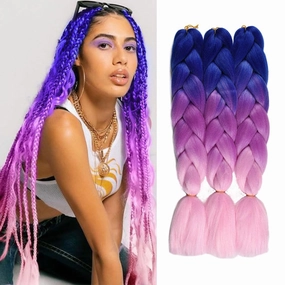 Ombre Braiding Hair 24 Inch Jumbo Braid Hair Extensions 3Pcs Pre Stretched High Temperature Crochet Braiding Hair for Boxes Crochet twist Hair (Blue/Purple/pink)