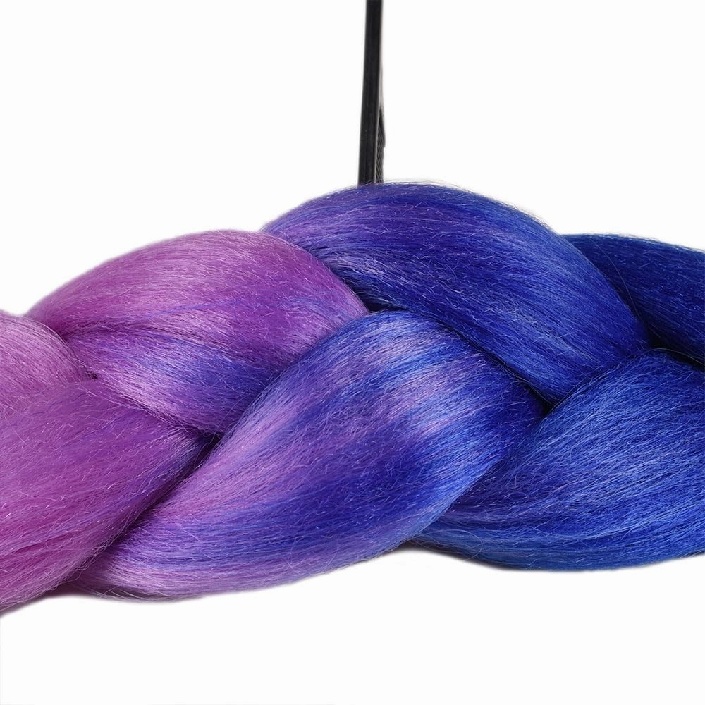 Ombre Braiding Hair 24 Inch Jumbo Braid Hair Extensions 3Pcs Pre Stretched High Temperature Crochet Braiding Hair for Boxes Crochet twist Hair (Blue/Purple/pink)