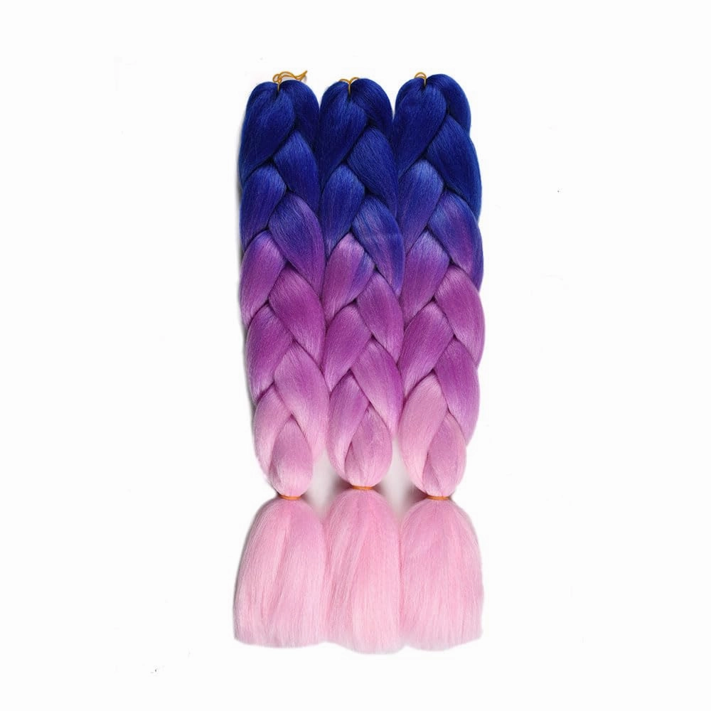 Ombre Braiding Hair 24 Inch Jumbo Braid Hair Extensions 3Pcs Pre Stretched High Temperature Crochet Braiding Hair for Boxes Crochet twist Hair (Blue/Purple/pink)