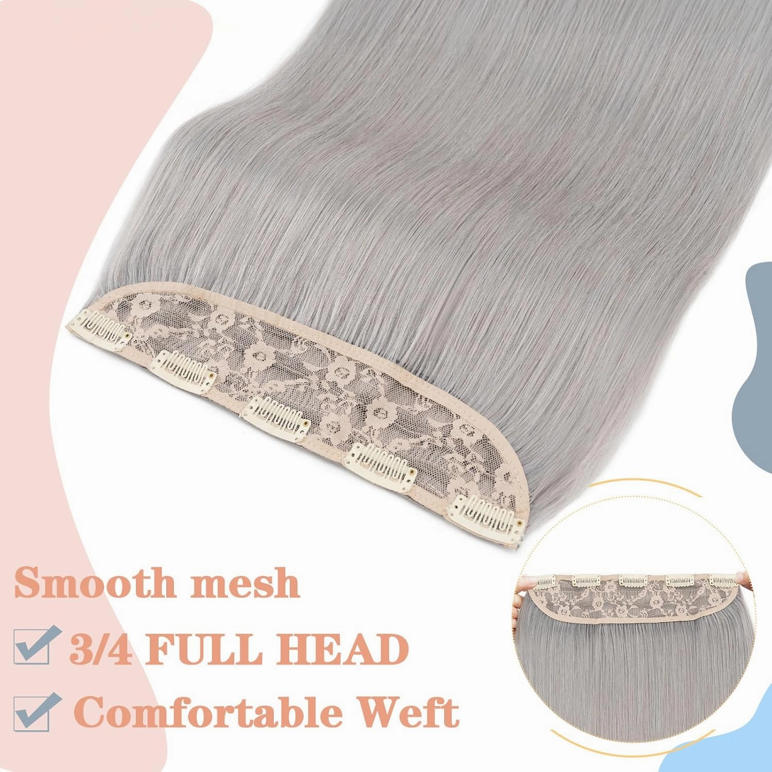 One Piece Clip in Hair Extensions Real Human Hair,S-noilite One Piece Human Hair Extensions 5 Clips 3/4 Full Head Thicker Hair Weft 12 Inch-70g #G1 Light Gray
