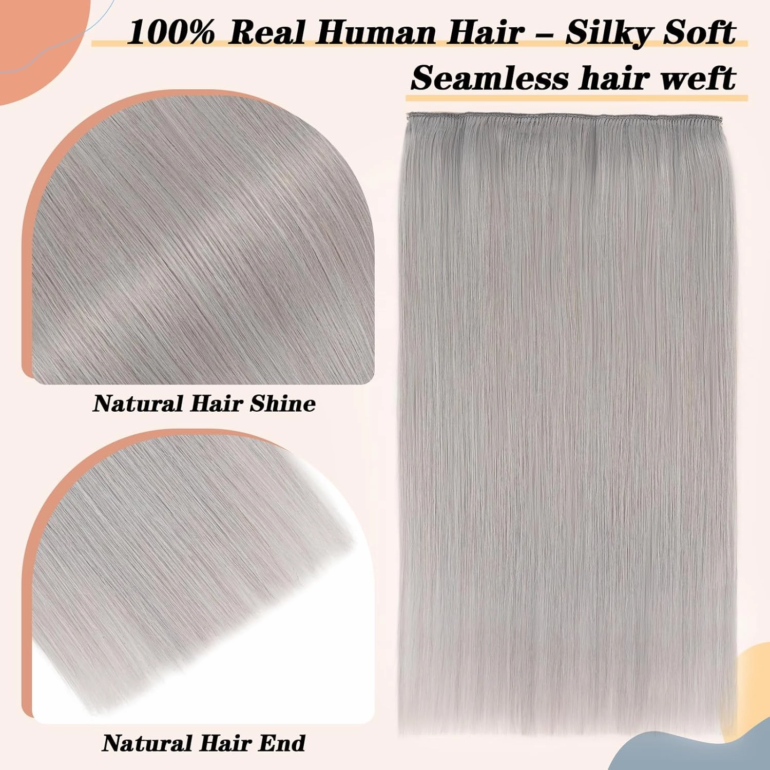One Piece Clip in Hair Extensions Real Human Hair,S-noilite One Piece Human Hair Extensions 5 Clips 3/4 Full Head Thicker Hair Weft 12 Inch-70g #G1 Light Gray