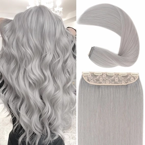 One Piece Clip in Hair Extensions Real Human Hair,S-noilite One Piece Human Hair Extensions 5 Clips 3/4 Full Head Thicker Hair Weft 12 Inch-70g #G1 Light Gray