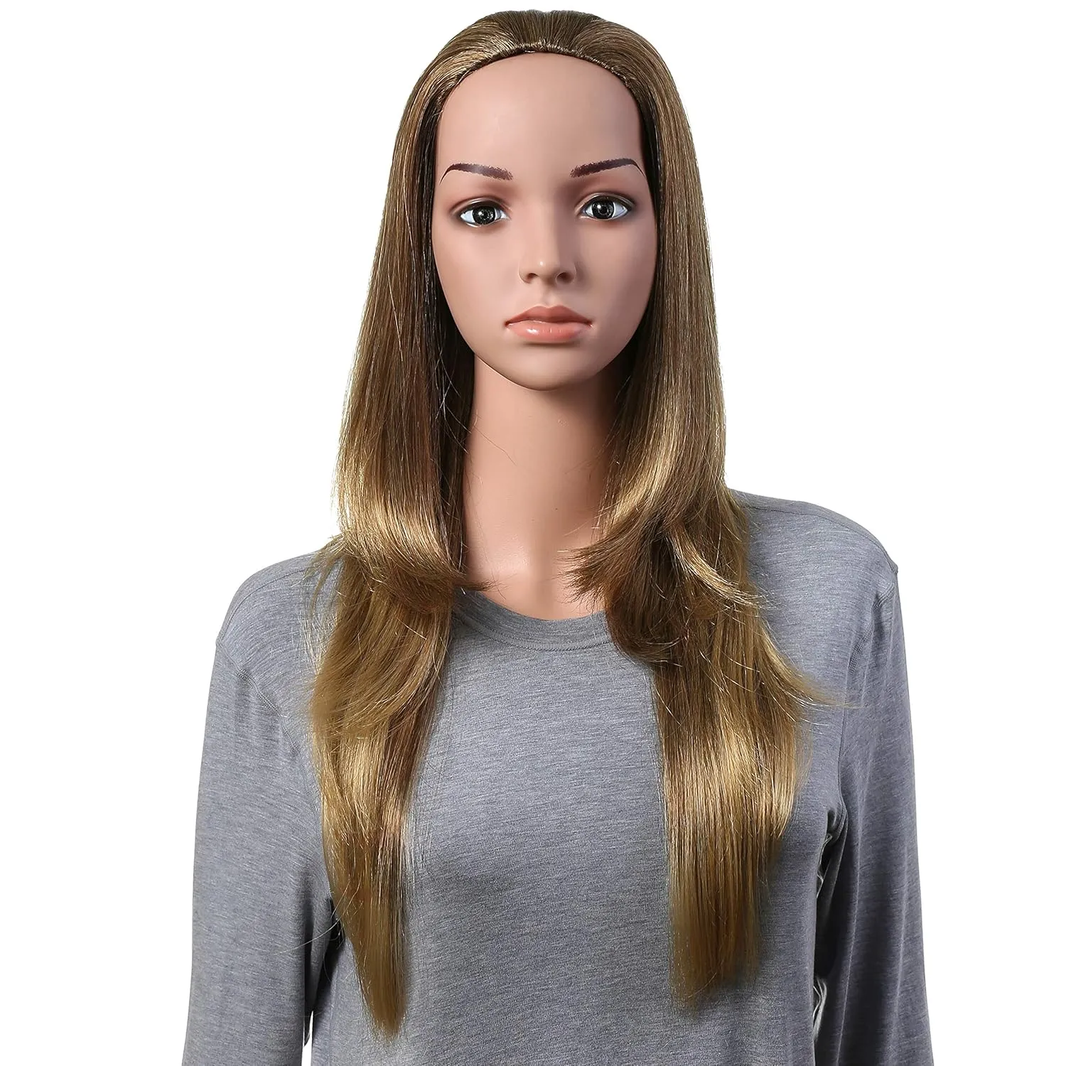Onedor 23" Curly Hair Women Ladies 3/4 Half Wig Premium Japanese Synthetic fibers Wigs with Secured Mesh Head Cap (Slightly Curl, 1416T)