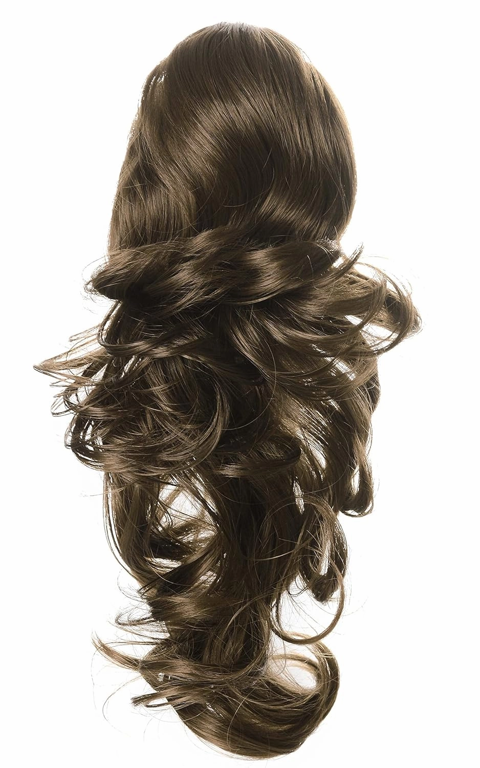 Onedor 15" Synthetic Fiber Curly Ponytail Hair Extension hairpiece with Clip-in Jaw Clips, Dual-Use Hair Extensions (10#-Medium Golden Brown)