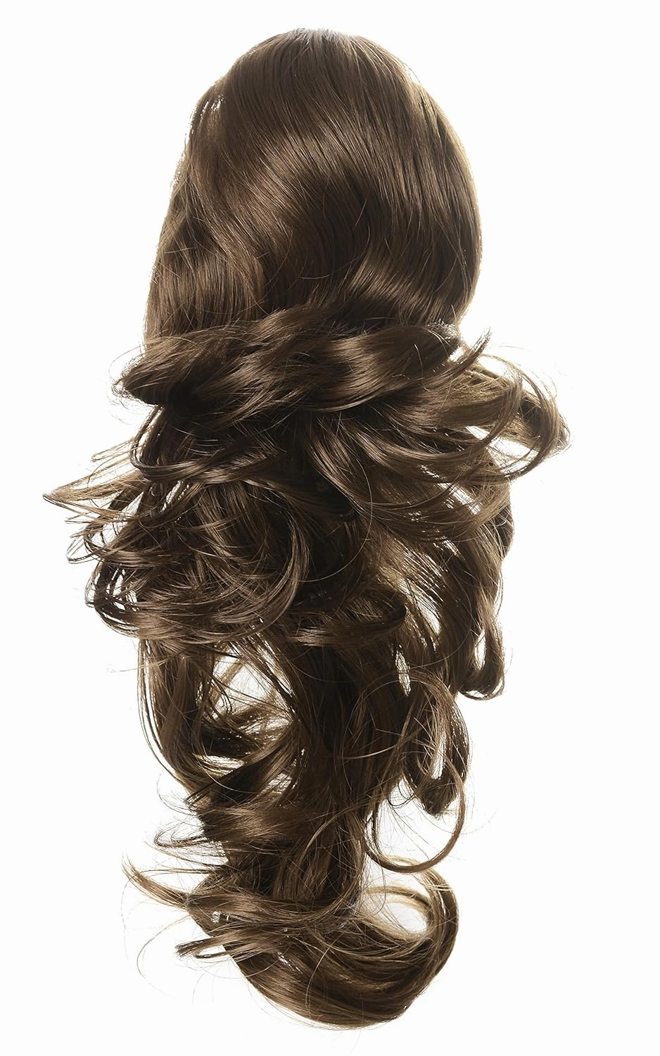 Onedor 15" Synthetic Fiber Curly Ponytail Hair Extension hairpiece with Clip-in Jaw Clips, Dual-Use Hair Extensions (12#-Light Brown)
