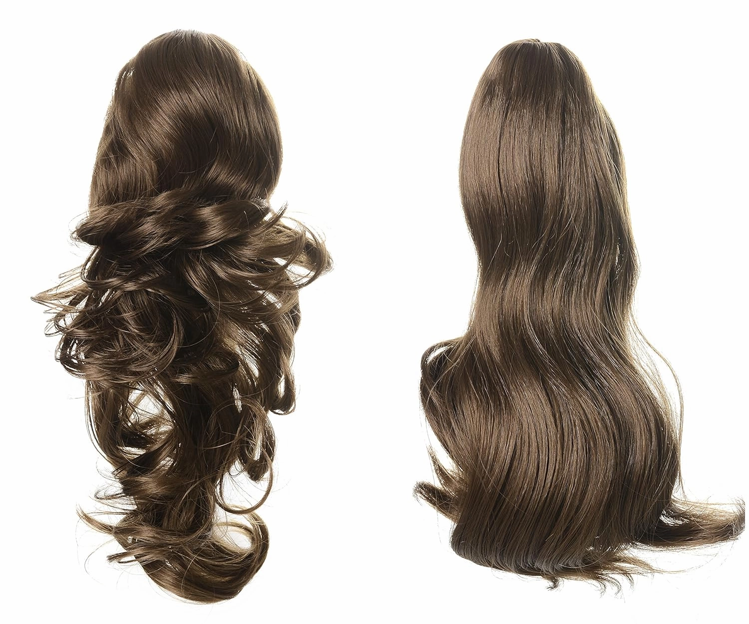 Onedor 15" Synthetic Fiber Curly Ponytail Hair Extension hairpiece with Clip-in Jaw Clips, Dual-Use Hair Extensions (12#-Light Brown)