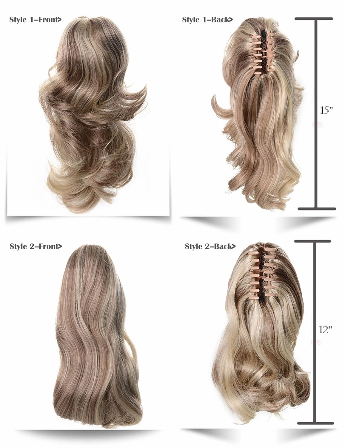 Onedor 15" Synthetic Fiber Curly Ponytail Hair Extension hairpiece with Clip-in Jaw Clips, Dual-Use Hair Extensions (12#-Light Brown)