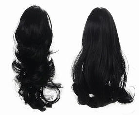 Onedor 15" Synthetic Fiber Curly Ponytail Hair Extension hairpiece with Clip-in Jaw Clips, Dual-Use Hair Extensions (1#-Black)