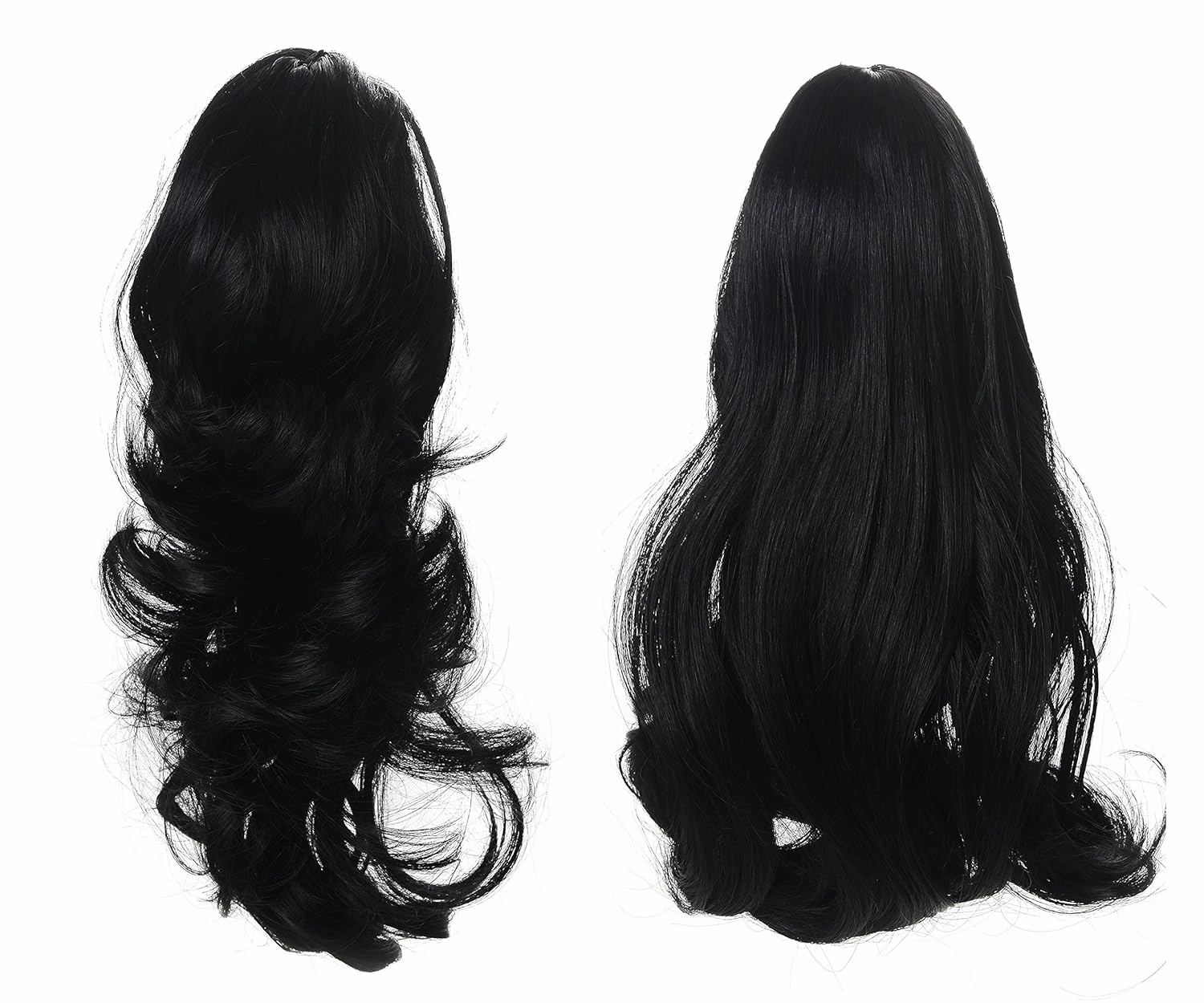 Onedor 15" Synthetic Fiber Curly Ponytail Hair Extension hairpiece with Clip-in Jaw Clips, Dual-Use Hair Extensions (1#-Black)