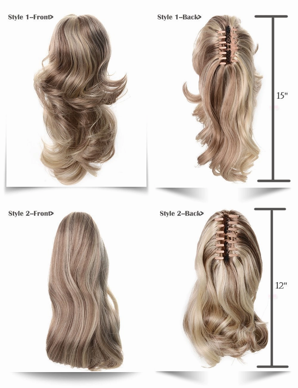 Onedor 15" Synthetic Fiber Curly Ponytail Hair Extension hairpiece with Clip-in Jaw Clips, Dual-Use Hair Extensions (24#-Light Blonde)