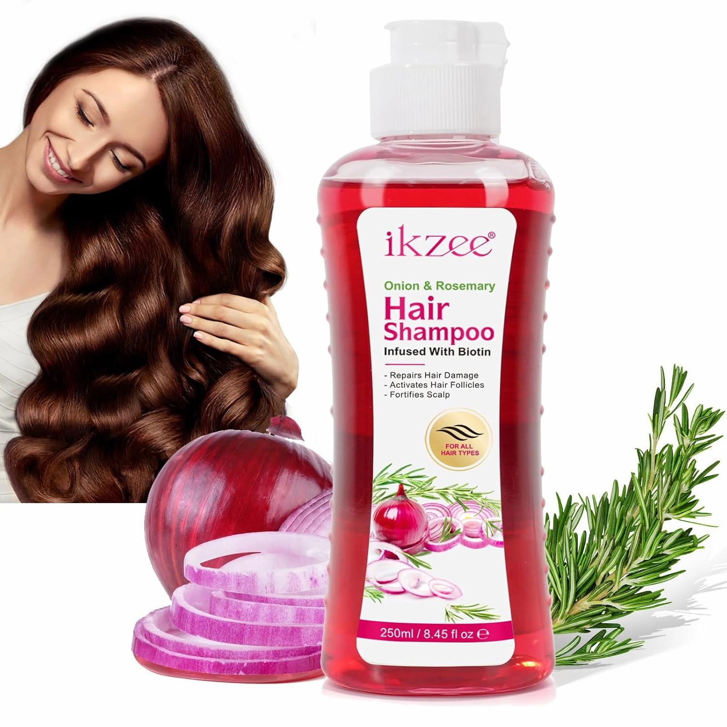 Onion Biotin Rosemary Shampoo for Thinning Hair & Hair Loss - Volumizing Shampoo Improve Hair Shine & Smoothness - Rosemary Oil Natural Repair for Women Boost Shine & Scalp Health (8.45fl oz)
