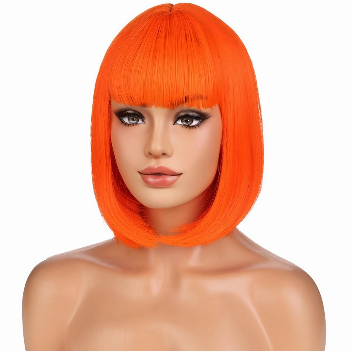 Orange Bob Wig with Bangs for Women Short Bright Orange Bob Wig Straight Orange Bob Wig Synthetic Heat Resistant Wig with Wig Cap