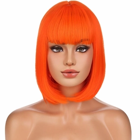 Orange Bob Wig with Bangs for Women Short Bright Orange Bob Wig Straight Orange Bob Wig Synthetic Heat Resistant Wig with Wig Cap