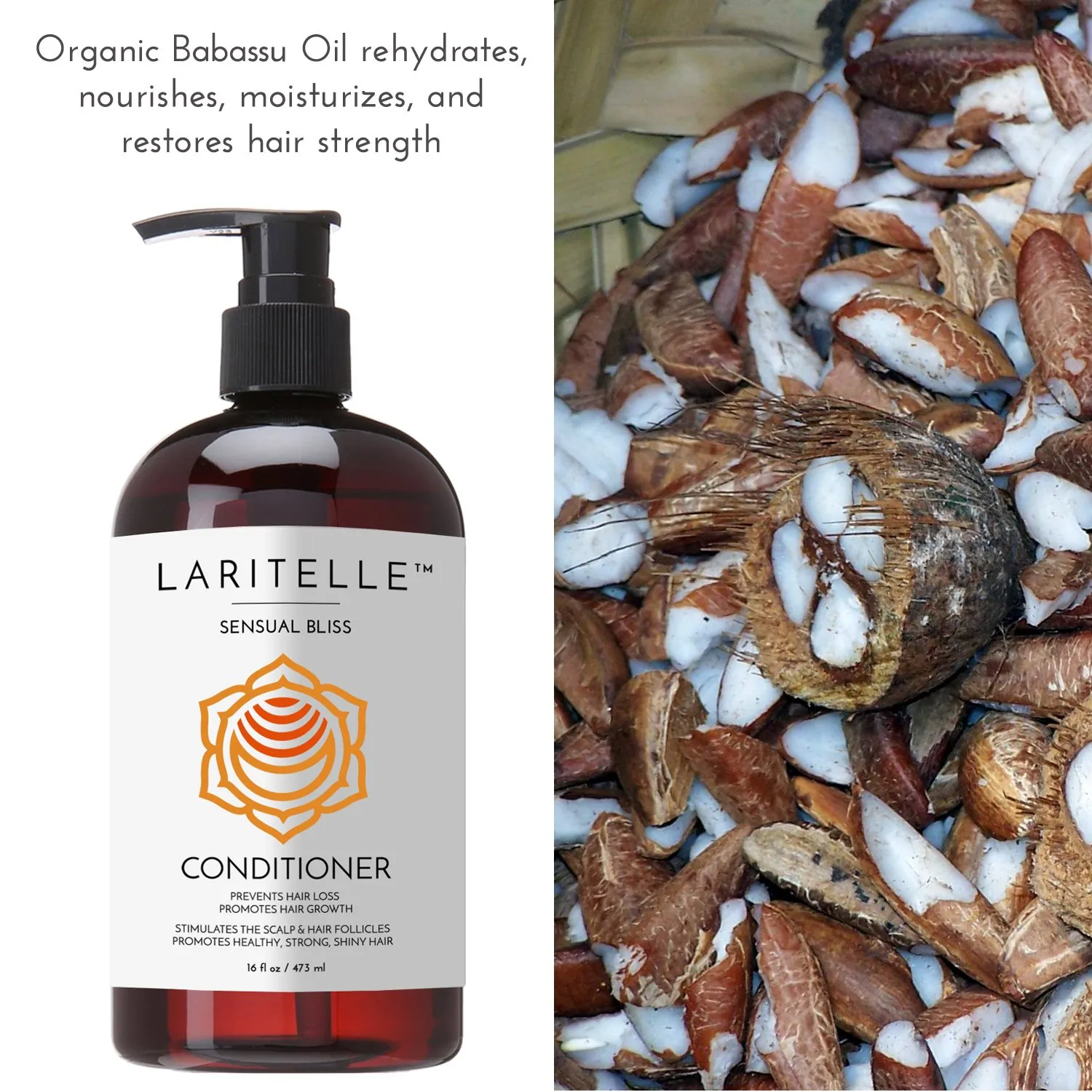 Organic Conditioner, Hair Loss Prevention, Anti-Breakage, Split Ends Treatment, Argan Oil, Rosemary and Palmarosa, NO GMO, Sulfates, Gluten, Alcohol, Parabens, Phthalates, 16 oz