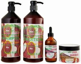 Organic Hair Solution-CHEBE Hair Growth Set - Shampoo- Conditioner-Oil & Hair Mask Leave in Cream- Castor Oil- Mango Butter-Tea Tree-Willow Bark-Rice milk-For Stronger, Thicker Longer Hair-Healthier