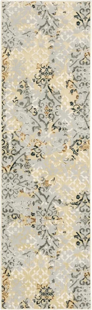 Oriental Weavers Bowen Area Rug - 108W2-2'3" x 7'6" - in Grey/Gold - Casual Floral, Stain Resistant, Family and Pet Friendly, Entryway, Hallway Runner Rug