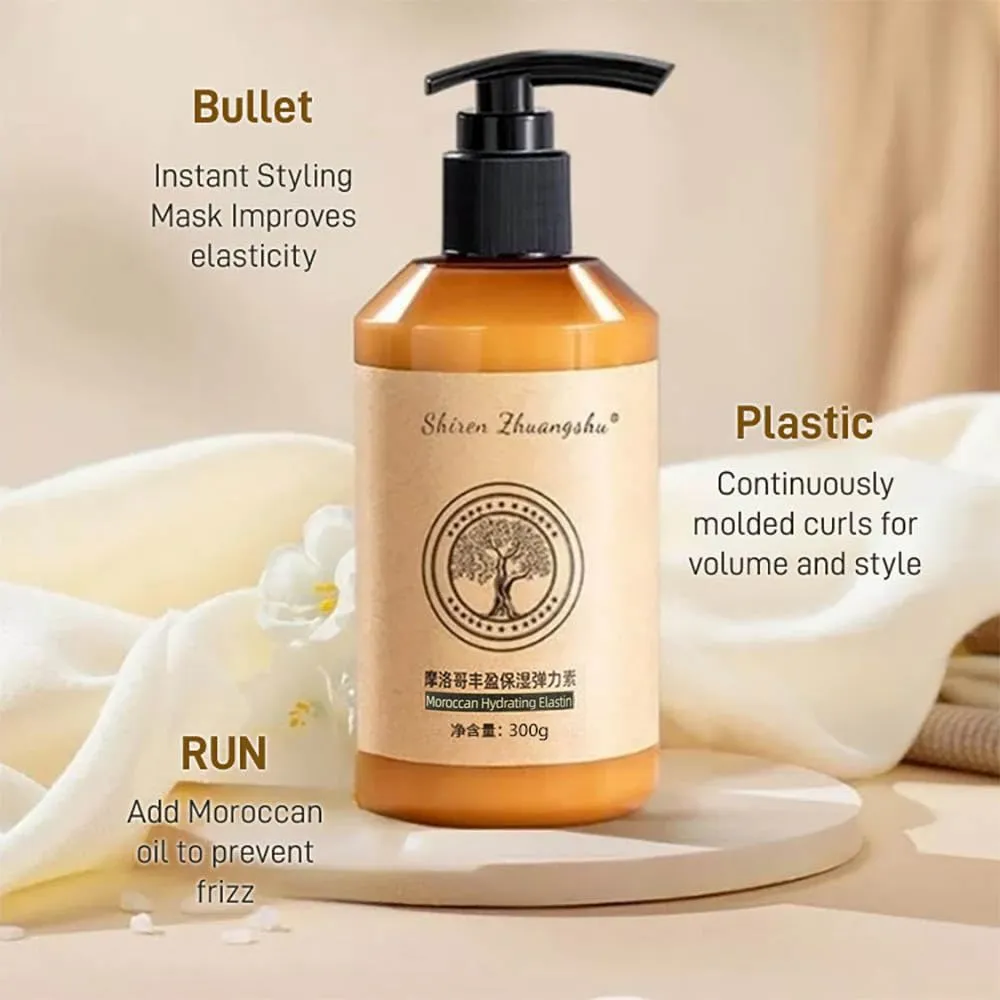 [Original and Genuine] Long-lasting Styling Moroccan Volume Moisturizing Elasticity, 300g Hydrating Styling Cream Moisture Styling Elastin Conditioner for Curly Hair (1 Bottle)
