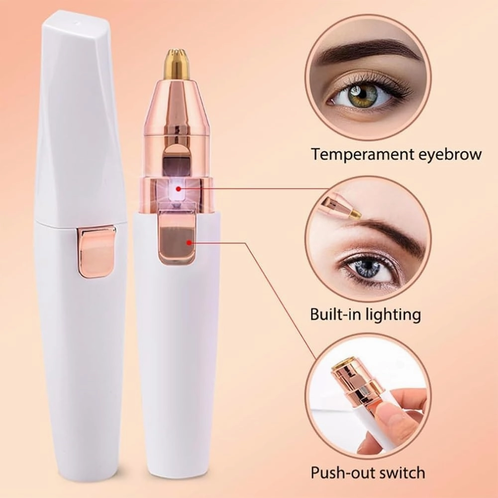 Orvanna Precision Eyebrow & Facial Trimmer, 2-in-1 Women's Eyebrow and Facials Hair Removal Device, Electric Trimmer for Face Upper Lip Chin, Portable Rechargeable Shaver with LED Light for Women(Whit