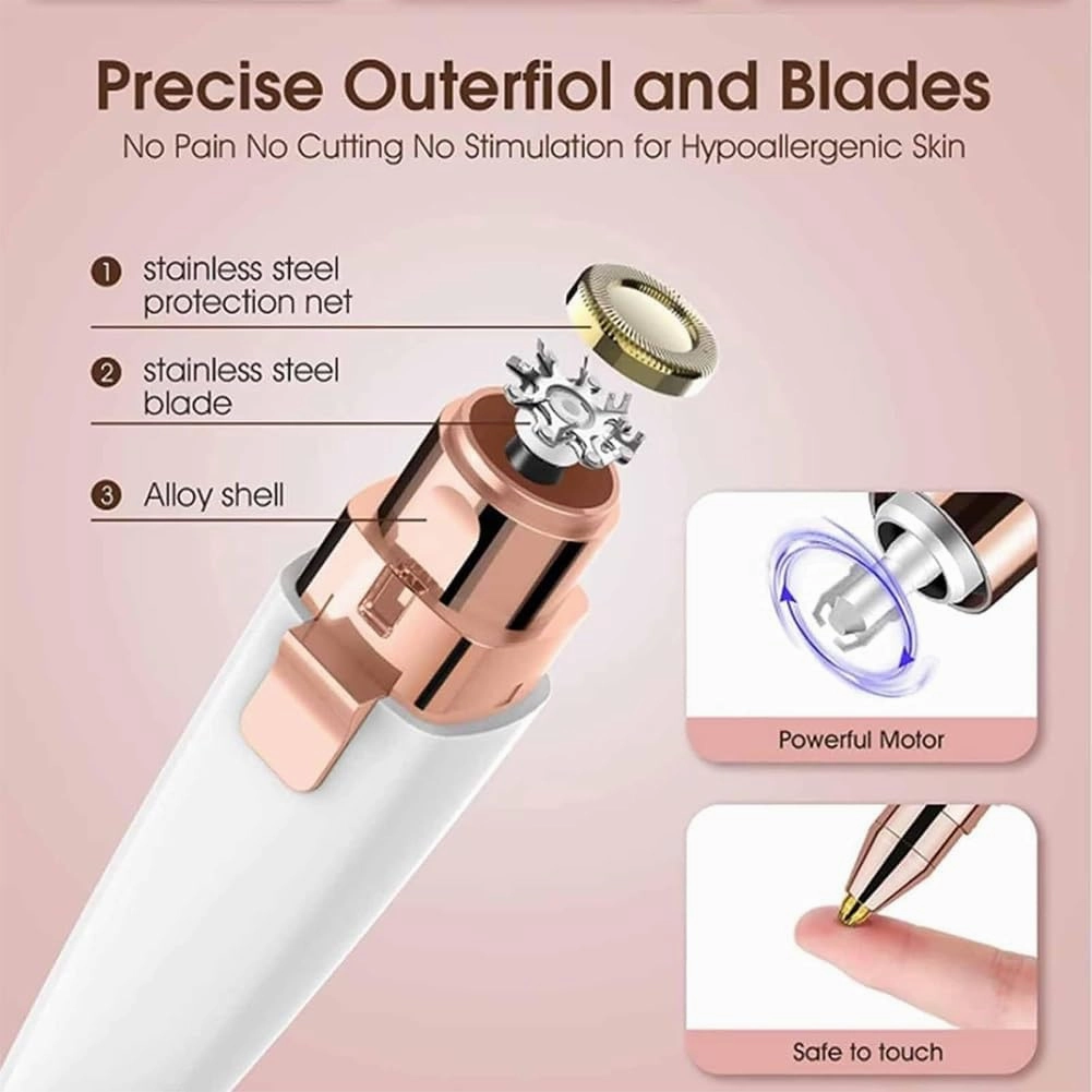 Orvanna Precision Eyebrow & Facial Trimmer, 2-in-1 Women's Eyebrow and Facials Hair Removal Device, Electric Trimmer for Face Upper Lip Chin, Portable Rechargeable Shaver with LED Light for Women(Whit