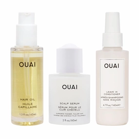 OUAI Hair Care Bundle - Scalp Serum, Hair Oil, Leave-In Conditioner (3 Count, 2 Oz/ 1.7 Oz/4.7 Oz)