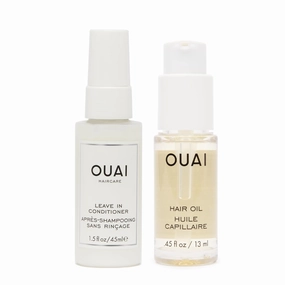 OUAI Travel-Size Hair Care Bundle - Leave-In Conditioner   Hair Oil - Hair Styling Products for Frizz Control, Heat Protection, Detangling, and Added Shine - (2 Count, 1.5 Oz/ 0.45 Oz)