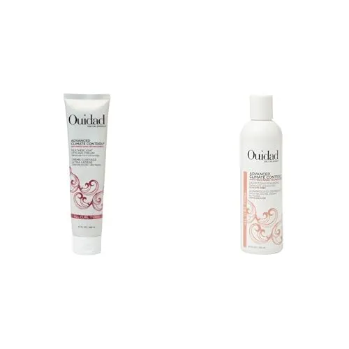 Ouidad Advanced Climate Control Curl Care Set: 5.7 fl oz Featherlight Styling Cream & 8.5 fl oz Defrizzing Shampoo for Frizz-Free, Hydrated Curls