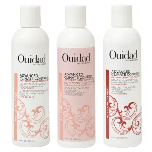 Ouidad Advanced Climate Control Shampoo, Conditioner & Gel Bundle – 8.5 fl oz Each, Anti-Frizz, Curl-Defining, Sulfate-Free, Locks in Moisture, Blocks Humidity, Safe for Color-Treated Hair, All Curl T