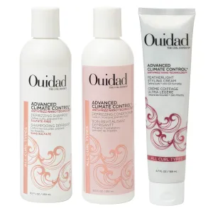 Ouidad Advanced Climate Control Shampoo, Conditioner & Styling Cream Bundle – Anti-Frizz, Curl-Defining, Sulfate-Free, Safe for Color-Treated Hair, Locks in Moisture, Lightweight Hold, All Curl Types