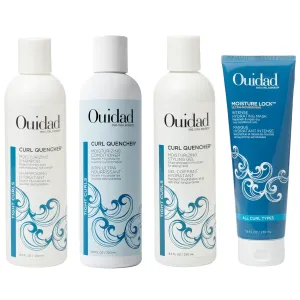 Ouidad Curl Quencher Shampoo, Conditioner, Styling Gel & Moisture Lock Hair Mask Bundle – 8.5 fl oz Shampoo & Conditioner, 8.5 fl oz Gel, 7.8 fl oz Mask, Nourishing, Hydrating, Frizz Control, For Tigh