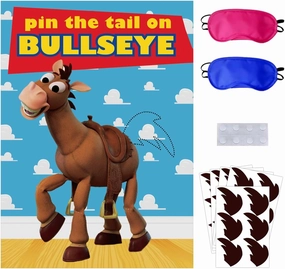 OULUN Toy Inspired Stories Party Supplies, Pin The Tail on The Bullseye Party Game, Large Poster 24PCS Reusable Tail Stickers for Kids Boys Birthday Party, Toys 4th Party Favors