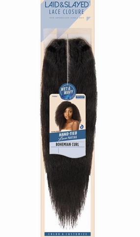 Outre Laid & Slayed Lace Closure Short, Medium Length Wet & Wavy Style 100% Unprocessed Human Hair Pieces - WET&WAVY BOHEMIAN CURL LACE PARTING PIECE 10 (NBLK)