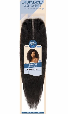 Outre Laid & Slayed Lace Closure Short, Medium Length Wet & Wavy Style 100% Unprocessed Human Hair Pieces - WET&WAVY BOHEMIAN CURL LACE PARTING PIECE 10 (NBRN)