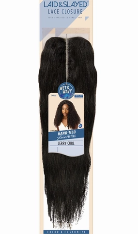 Outre Laid & Slayed Lace Closure Short, Medium Length Wet & Wavy Style Unprocessed Human Hair Pieces - WET&WAVY JERRY CURL LACE PARTING PIECE 14 (NBRN)