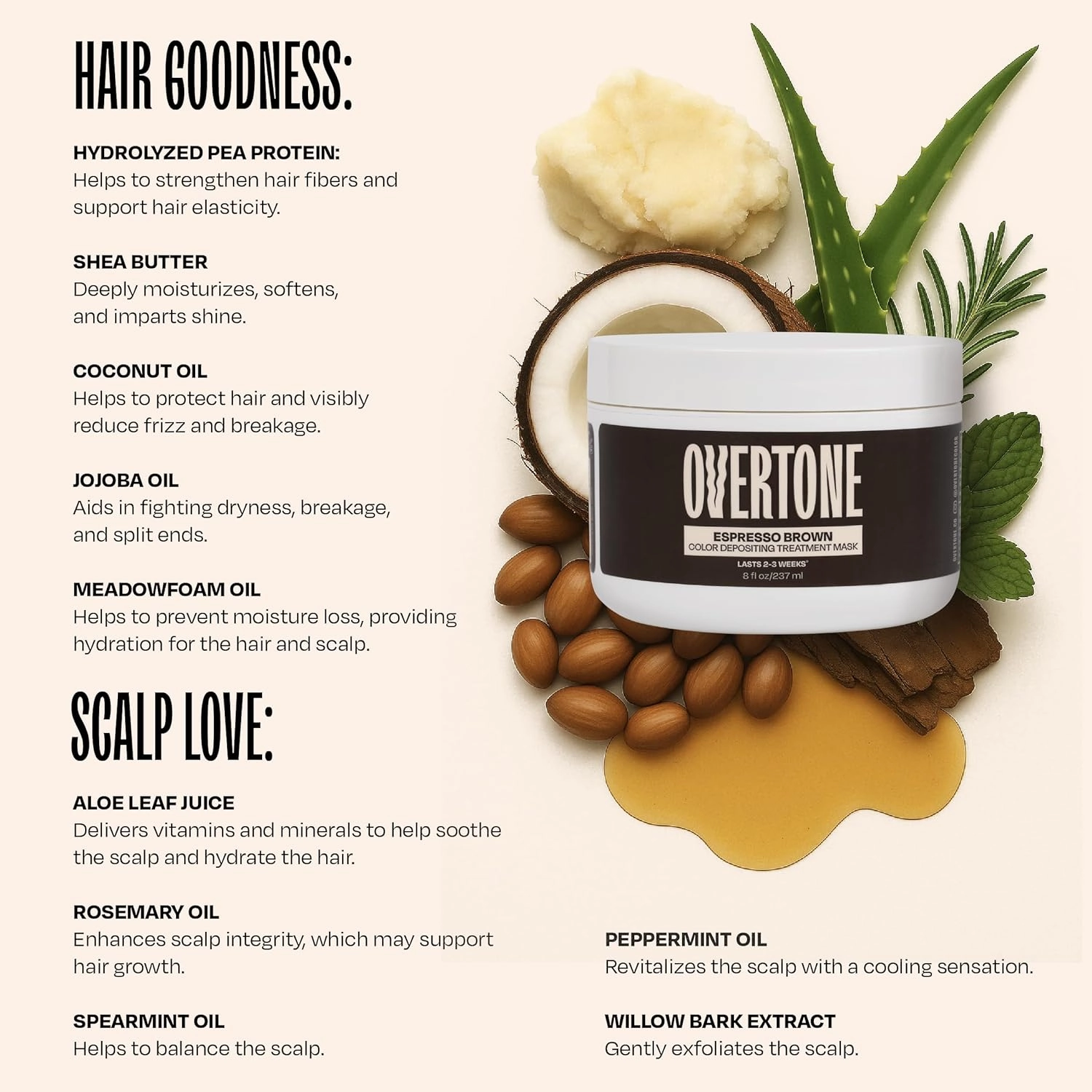Overtone Color Depositing Semi-Permanent Hair Dye Conditioner - 8 oz For Natural & Color-Treated Hair, Moisturizing Shea Butter & Coconut Oil - Vegan & Cruelty-Free, Espresso Brown