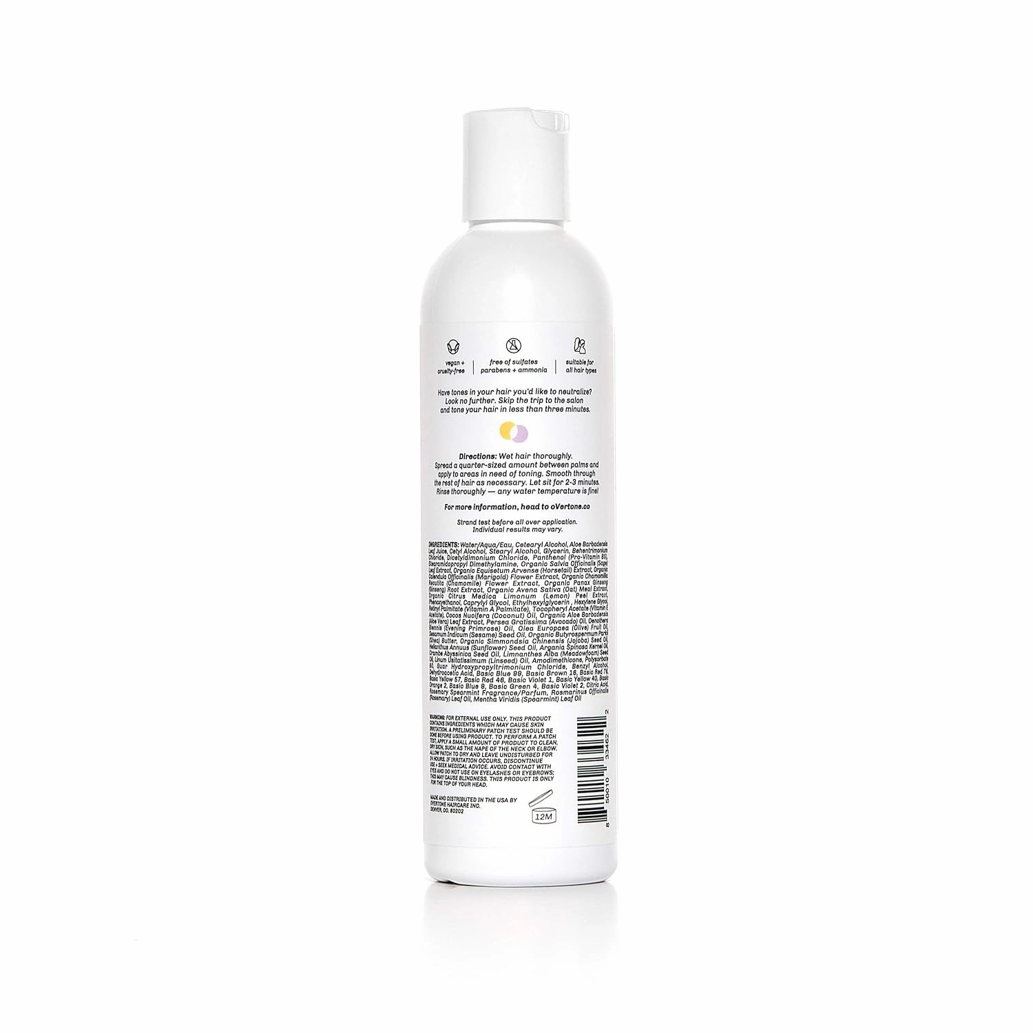 oVertone Haircare Purple Toning Conditioner - Neutralizes Brassiness for Blonde & Platinum Hair - Deeply Hydrating Formula with Shea Butter & Coconut Oil - Vegan, Cruelty-Free, Paraben-Free - 8 oz